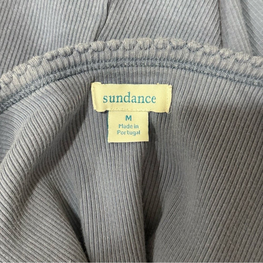 Sundance Women's Ribbed Scoop Neck Top Lettuce Hem Stretchable Cotton Periwinkle - Picture 3 of 4
